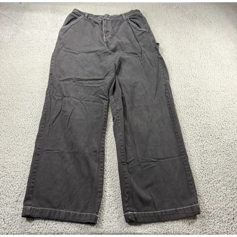 Aeropostale Womens Carpenter Pants Black Contrast Stitch Wide Leg Utility Large